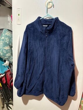 Lands' End Navy Plush Fleece Full-Zip Jacket